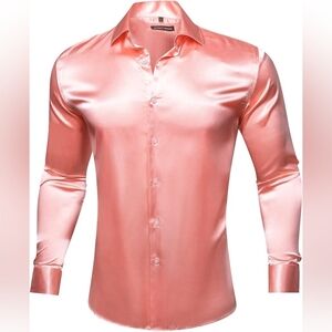 Barry Wang Button Down Shirt NWT 2XL Satin Coral Pink Long Sleeve AN2136